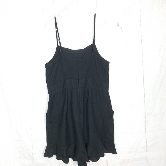 Loft black scalloped hem spaghetti strap linen blend romper - Picture 2 of 9